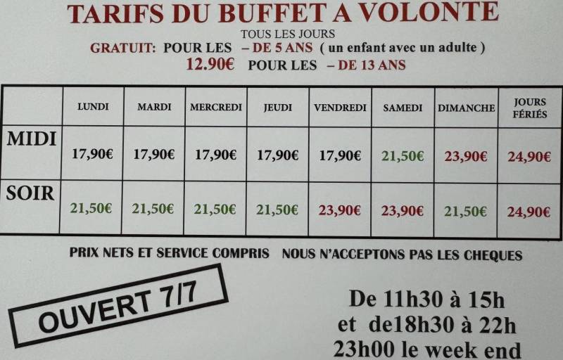 Un buffet généreux et une carte savoureuse à prix tout doux !